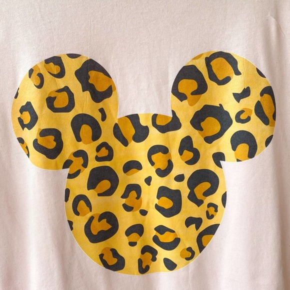 CANVAS BELLA + CANVAS Women's Pink Disney Inspired Leopard Mickey Head Tee sz M - Picture 4 of 7